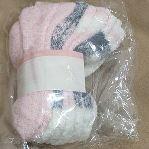 Fluffy Pink and White Lounge Socks